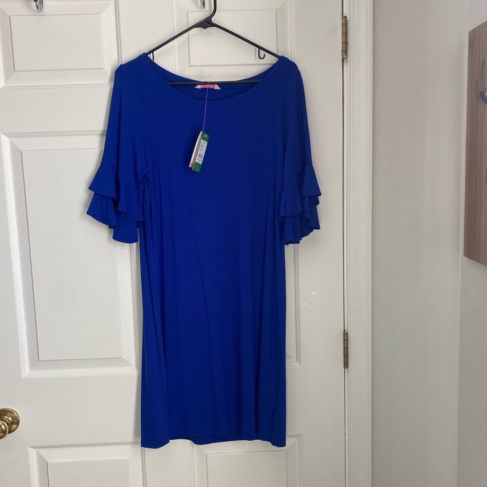 Elegant Lilly Pulitzer Blue Ruffle Sleeve Dress